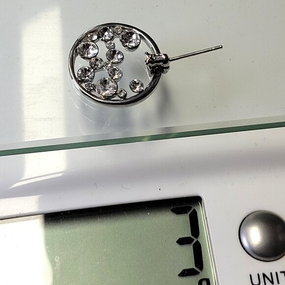 Small Crystal Round Earrings Rhinestone Bridal Small Silvertone Earrings - Picture 8 of 8